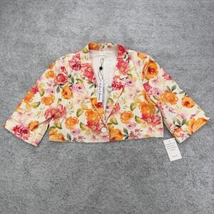 For Love And Lemons Floral Blazer Women XL Orange Pink Linen Blend Open Front
